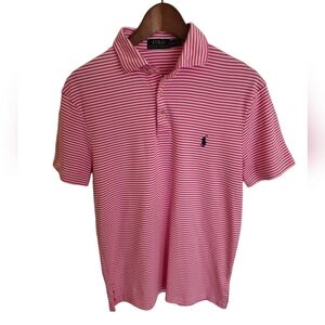Polo Ralph Lauren Men's Polo Short Sleeve Pink White Stripes Soft Cotton SZ Med